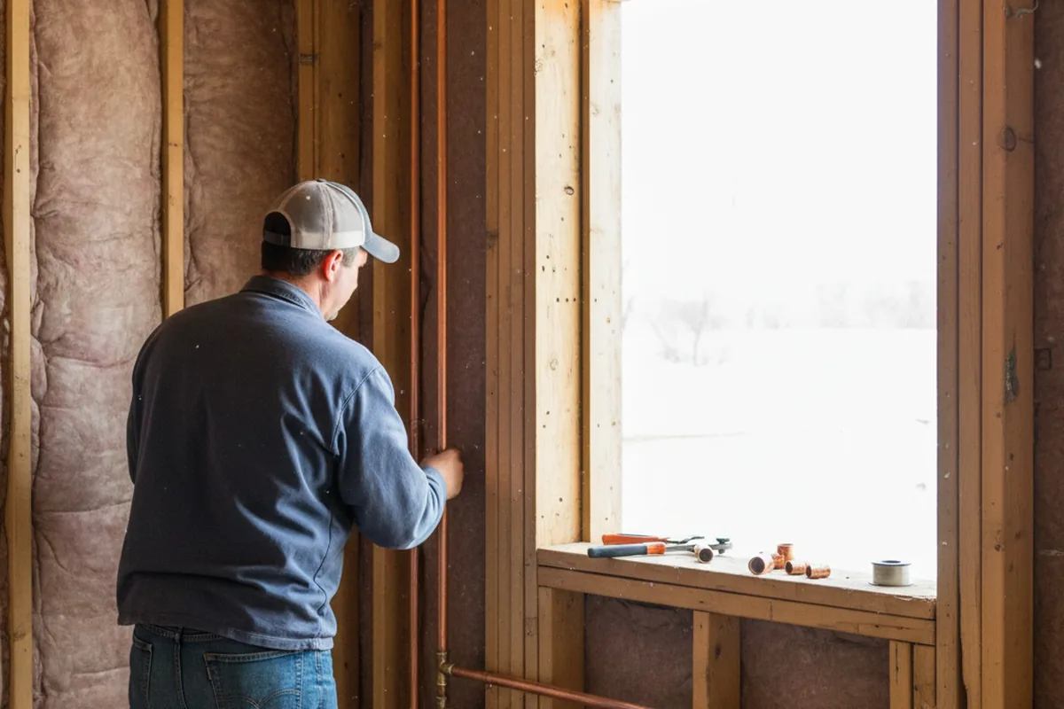Licensed plumber running new copper supply lines in a Grapeville home