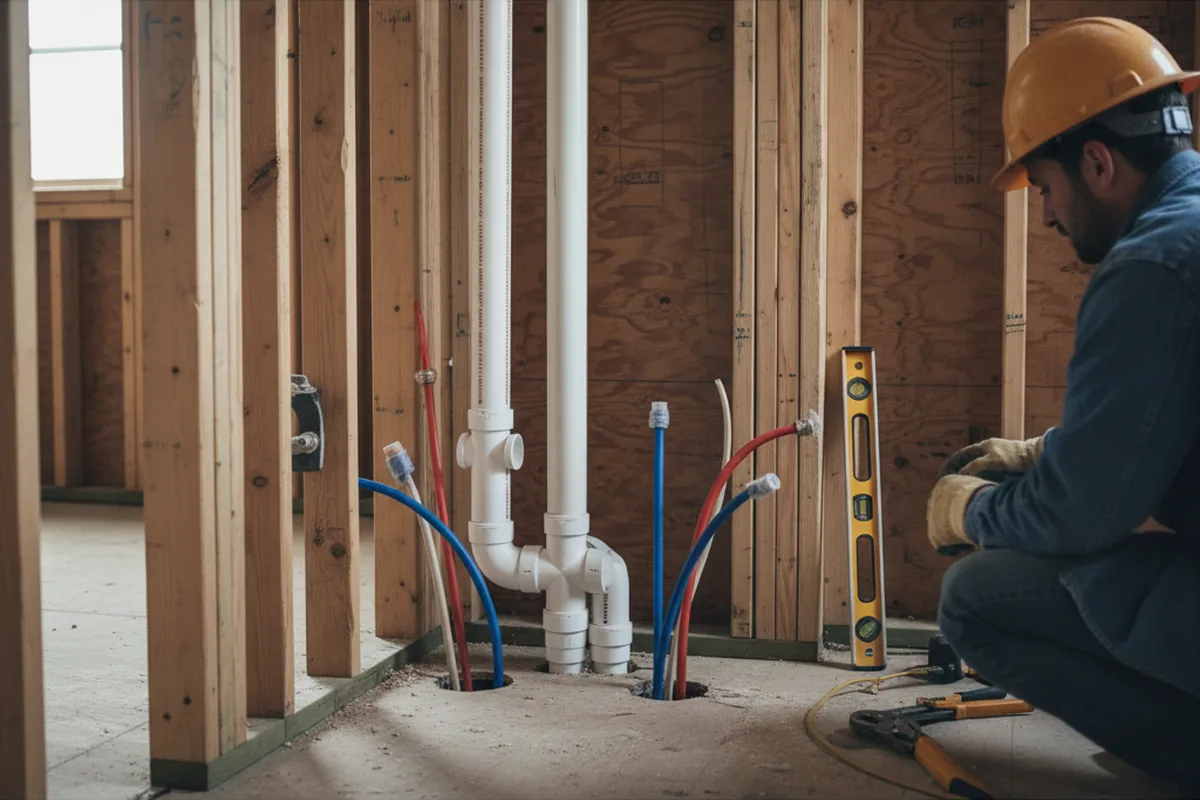 Drain and supply rough-in during Sump Pump Repair in Grapeville